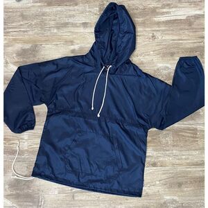 Spirit Jersey Unisex Windbreaker Navy Hooded Oversized Pullover Jacket Sz Small